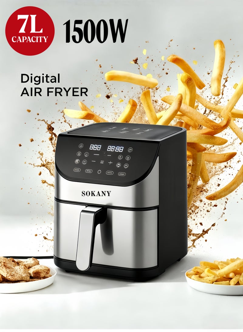 sokany Air fryer 7L 1500W, 7 Presets–Made w/Non-Stick Bucket & Touch Panel–Frying,Grilling,Broiling, Roasting,Baking,Toasting,Vegetables,Fries,Chicken,Meat & Fish - Image 1